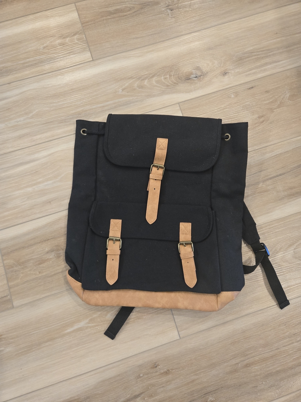 DSW Black Canvas Backpack with Tan Accents